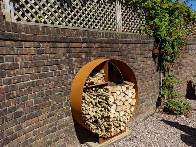 Rusty Circle Corten Steel Firewood Rack Larger Round Firewood Holder