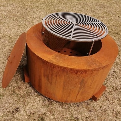 Round Outdoor Corten Steel Wood Burning Fire Table Grill for Camping Cooking BBQ