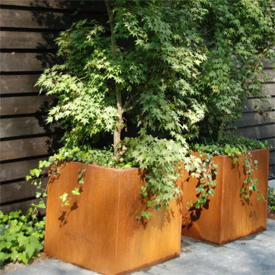 Outdoor Resistant Square Rusty Corten Steel Planter Boxes For Garden