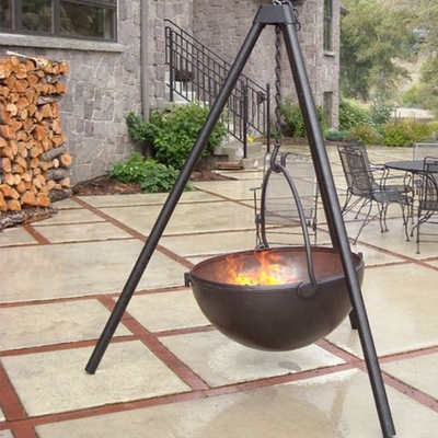 Hemisphere Corten Steel Fire Globe Tripod Hanging Fire Pit BBQ Grill