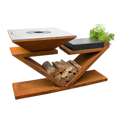 OEM Pre Weathered Corten Steel Charcoal Grill With Ash Tray