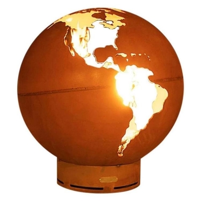 36 Inch Earth Corten Steel Fire Globe Wood Burning Metal Sphere Fire Pit