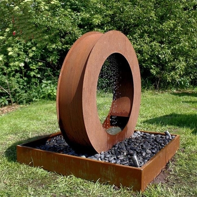 Round Waterfall Corten Steel Landscape Water Feature Fountain With LED Light