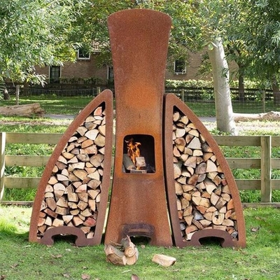 Tendu Design Corten Steel Outdoor Fireplace Wood Storage For Backyard