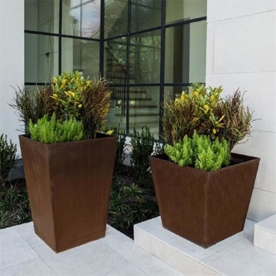 Rustic Red Tapered Corten Steel Square Planter Garden Landscaping