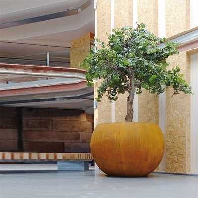 Geometric Spheres Weathered Corten Steel Tree Planters Globe For Streetscape