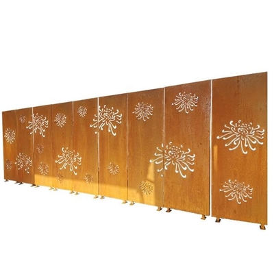 Chrysanthemum Pattern Rusty Metal Garden Ornaments Corten Steel Laser Cut Panels