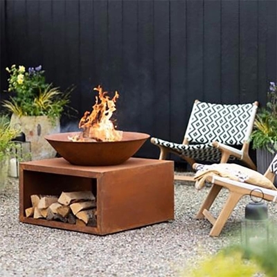 Outdoor Wood Burning Metal Bonfire Pit Corten Steel Fireplace With Log Grate