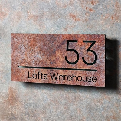 Modern Contemporary Corten Steel Wall Art Barn Signs House Number