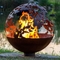 80cm Dia Butterfly Theme Corten Steel Ball Shaped Fire Pit For Patio Heater