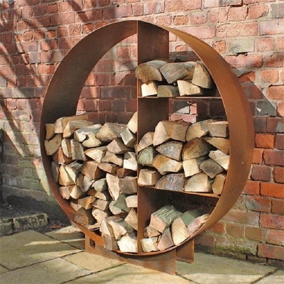 Rusty Circle Corten Steel Firewood Rack Larger Round Firewood Holder