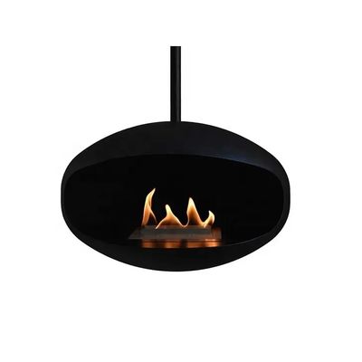 Indoor Black Real Flame Roof Mounted Hanging Cocoon Ethanol Fireplace